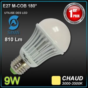Ampoule E27 9W COB 9W CHAUD 120° NON VARIABLE
