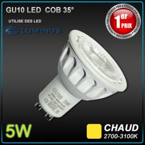 Ampoule GU10 LED 5W COB LUMINUS 35° CHAUD 520Lm