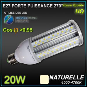 Ampoule E27 LED 20W haute puissance 4500K 270°