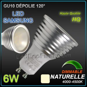 Ampoule LED GU10 dimmable 6w dépolie LED samsung 4500K
