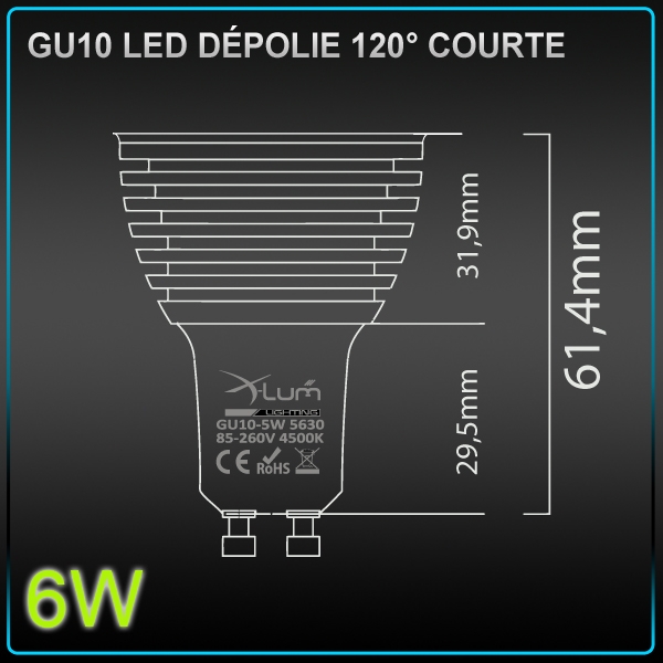 Ampoule LED GU10 dimmable 6w dépolie LED samsung 4500K – Image 2