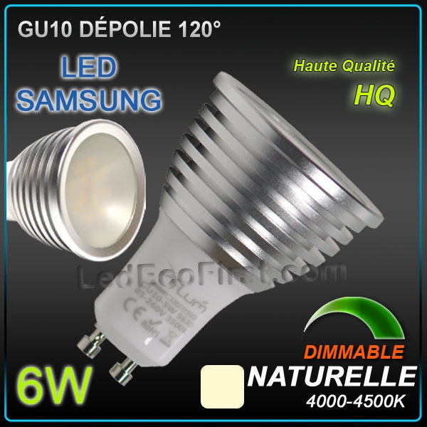 Ampoule LED GU10 dimmable 6w dépolie LED samsung 4500K
