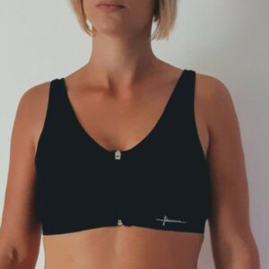 BRASSIERE anti-douleur COTON ouverture facile & poche prothèse noir Fibranova